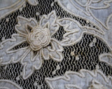 Size Small Victorian Jacket - 1890s 1900s Edwardian Summer Bolero - Cutwork Ecru Linen & Crochet Flowers with Jagged Hem - Bust 34