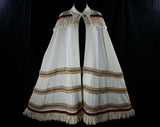 Posh Hippie Cape - 1960s Ivory Wool Knit - Burnt Orange Fringe - Sisal & Braid - Dramatic Boho 60s Wrap - Deadstock - New With Tag - 36166