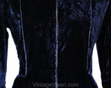 Size 6 Authentic 1930s Ice Skating Dress - Midnight Blue Velvet Long Sleeved 30s Winter Frock - High Neck Zip Front Full Skirt - Waist 26