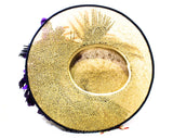 1940s Straw Picture Hat with Violet Flowers & Pink Striped Ribbon - 40s Spring Wide Brim Millinery - Estate of Hollywood Star Gladys Glad