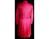 Size 10 Pink Dress - Vivid Flamingo Silk 1960s Tailored Dress - 60s Long Sleeved Sheath - Rembrandt Label - Designer - Bust 37 - 32017-1