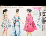 60s Vintage Doll's Sewing Pattern - Dress Set, Evening Gown, Coat & Hat, Kimono - Dated 1962 for 11 1/2 Inch Fashion Doll - McCalls 6260