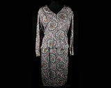 Size 6 Gray Dress - Late 1950s Lovely Paisley 2-Pc Dress - Two Piece Set - Long Sleeved - Soft Challis - Sequins - Waist 26.5 - 31648-1