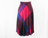 Size 8 Plaid Skirt - 1980s Retro Magenta Pink Purple & Indigo Blue Faux Wool 80s - Full Pleated Flare - Fall Winter Jeweltones - Waist 27
