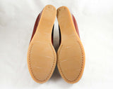 Size 7 1/2 Leather Shoes - Beautiful Quality Loafer Wedges - Fine Cognac Brown Leather - Braid Trim & Wedge Heel - 80s Deadstock - 47718