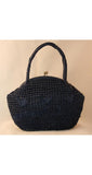 Vintage 1960s Navy Raffia Handbag with Berries Motif - 60s Purse - Made In Japan - Summer - Charming - Classic - Casual - Blue - 36865-1
