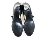 Size 4.5 1940s Black Leather Shoes - Unworn 40s Pumps with Deco Curve Strap High Heels - Pin Up Girl Deadstock - MISMATCH Size 5 & 4 1/2