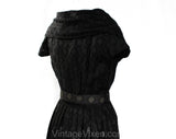 Size 10 Black 1950s Dress - Elegant New Look Cotton 50s Full Skirted with Shawl Lapel - Mid Century Chic by Georgette Trilere - Waist 28