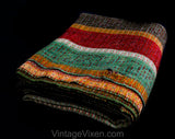 Victorian Winter Shawl - Antique Wool Striped Wrap - Turkey Red Verdigris Green - Authentic 1800s Rectangle Fabric - As Is - 56 x 91 Inches