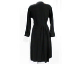 Size 8 1940s Dress - New Look Black Wool 40s 50s - Long Sleeve Fall Autumn Dress with Copper Beading - Beaded Flowers - Waist 28