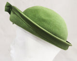 Charming 1960s Olive Hat - Avocado Green Velour Breton Bowl Hat with Grosgrain Bow - Audrey 60s Spring Fall Chic - Imported Fur Fiber