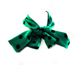 Size 6 Green Polka Dot Skirt - Emerald Jade & Black Silky Crepe - Matching Sash Scarf - 1980s Spring Pleated Pretty Office Wear - Waist 26