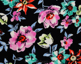 Size 8 1990's Dress - Romantic 1940s Style Floral Full Skirted Dress with Black Rose Buttons - Lavender Turquoise Chartreuse - Waist to 28