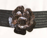 Large Stretch Belt - Retro 1990s Black Rose Plastic Buckle & Belt - 90s Boho Metallic Brown Crackle Finish - 2" Tall - Waist 28 to 32