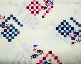 1960s Mod Floral Jersey Knit Fabric - 1.63 Yards x 43 3/4 Inches Wide - Pink & Blue Geometric with Flowers - Ivory Cotton Blend - 42765