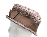 1960s Brown Ladies Hat - Neutral Beige Bucket Bowl Shaped 60s with Bow - Classic Faux Raffia Millinery - 1920s Inspired Cloche - Spring Fall