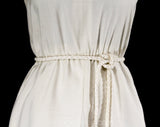 Size 6 White Silk Dress - Mod 60s Sleeveless Summer Sheath - Minimalist Design & Hand Woven Rope Belt - Small 1960s Resort Chic - Bust 34