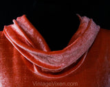 Small Medium Orange 1970s Dress - Late 70s Disco Shimmer Maxi Sheath with Cowl Neck & Long Sleeves - Size 6 to 10 Shiny Velvety Velour Knit