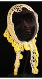 Terrific 1940s Fish Net Head Scarf with Fluffy Yellow Trim - Casual 40s Kerchief - Deadstock - Spring - Summer - Peasant Chic - 35906-1