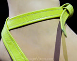 Size 8 1940s Tropical Sandals - 40s Open Toe Leather Shoes with Sexy Ankle Strap - Coral Orange Chartreuse Yellow Jade Green - Narrow Width