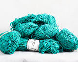 Turquoise Nubby Yarn from Italy - Six Skeins of Terrific Slubby Texture - Sea Green Blue Cotton Blend for Knitting Crochet Fiber Arts 1980s