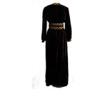 Size 8 Hippie Dress - Posh 1970s Designer Oscar de la Renta Chocolate Brown Velvet Gown - 70s Medieval Style Lace Up Belt - Waist 27