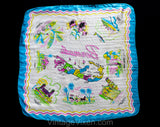 Bermuda Souvenir Scarf - 1950s 60s Tourist Novelty Print - Map of Tropical Islands - Sheer Pink Blue White Silk - Landmarks - Large Square