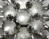 1950s Starburst Brooch - 50s Atomic Gray Rhinestones Round Pin - Frost Glass Stones - Mid Century 50's 60's Lapel Accent - Silver - 50485