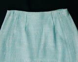 Size 2 Sky Blue Skirt - 1960s Nubby Summer Tweed Office Separates - 60s Girl Friday Secretary Chic - White Fleck Linen Like Rayon - Waist 24