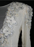 Size 6 White Beaded Evening Dress - Elegant 80s Glamour Gown - Chiffon & Pearls - 1980s Formal Gown - Pageant - Bust 33.5 - 33532