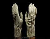 As Is 1950s Taupe Leather Gloves with Diamond Accents - Pair Beige 50s Gloves - Two Tone Brown Details - Best For Costume or Display - 50305