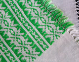 Spring Green & White Blanket - Very Soft Woven Rayon Blend Throw with Fringe - Southwestern Style Textile Tablecloth - Nearly Square 50+"
