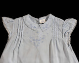 Vintage Baby's Dress - Size 6 Months - Baby Blue Cotton - Dainty Hand Sewn Heirloom Embroidery - Girl's Summer Frock with Flutter Sleeves