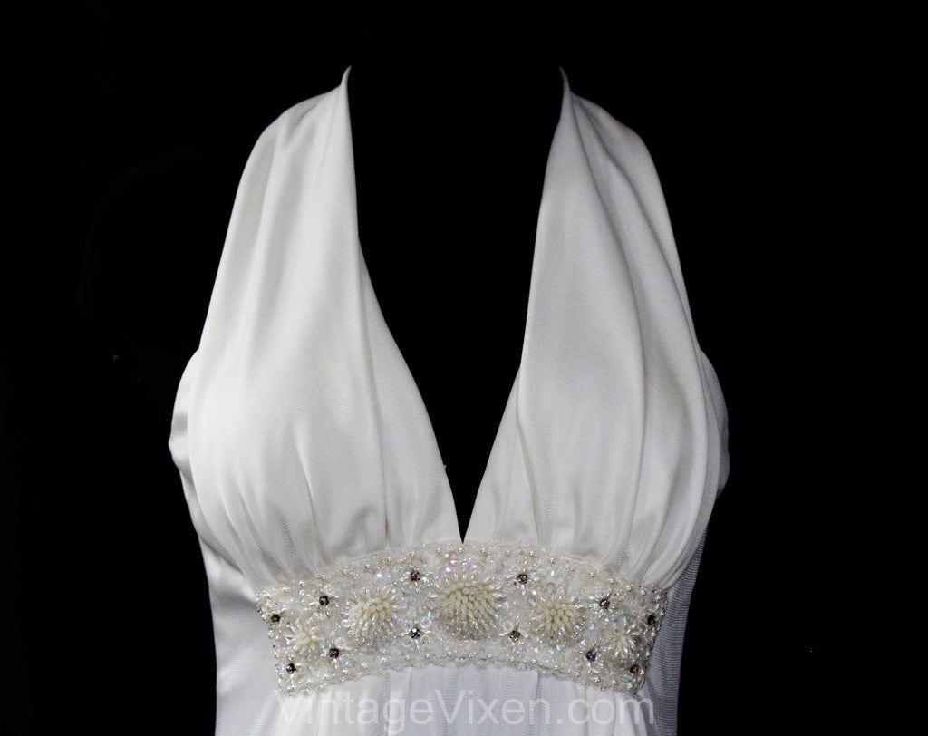 Size 8 White Evening Dress - Femme 1970s Goddess Formal Gown - White H Vintage Vixen Clothing Size 8 White Evening Dress - Femme 1970s Goddess Formal Gown - White H Vintage Vixen Clothing