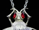70s Pendant Necklace - Novelty Bee Insect Design with Jointed Moveable Parts - Silver Hue Metal Wasp - 1970s Big Bug with Ruby Rhinestones