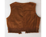 Size 7 Girl's Vest - 1960s Childs Hippie Vest with Fringe - Hippie Girls Casual - Fall - Brown Novelty Print Corduroy - Children's - 37076-1