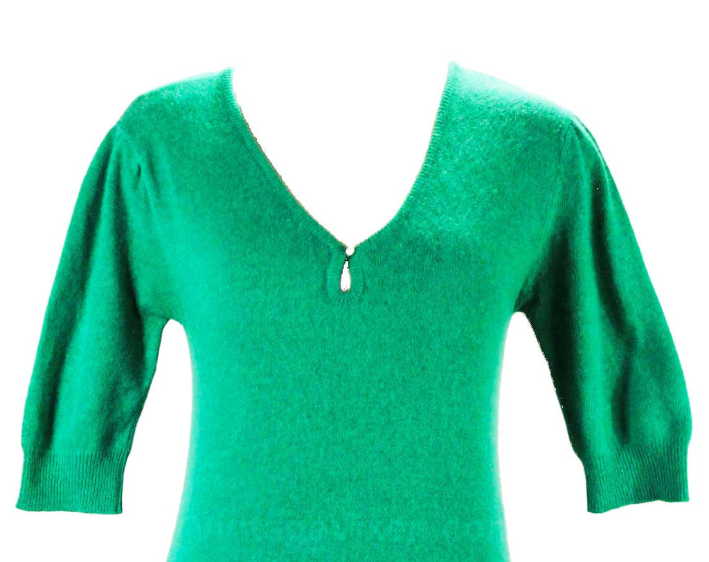 XS 1980s Dress - Fuzzy Green Angora Knit Wiggle Dress - 1950s Style by Vintage Vixen Clothing XS 1980s Dress - Fuzzy Green Angora Knit Wiggle Dress - 1950s Style by Vintage Vixen Clothing