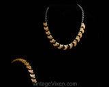 1950s Orange Thermoset Necklace & Bracelet - Spring Summer 50s Jewelry - Tangerine Slices Crescents Molded Plastic - Mid Century Cute Casual