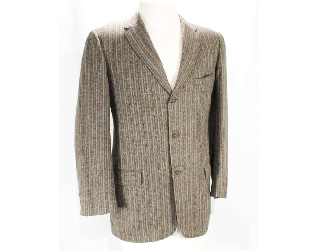 Large Men's Suit Jacket - 1950s 60s Gray Wool Tweed Blazer