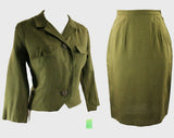Size 4 Olive 1950s Suit - Faux Silk Fitted Jacket & Skirt - Late 50s Early 60s - Sophisticated Secretary - NWT Deadstock - Waist 24.5 -42893