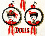 1950s Bathroom Hand Towels - Guys & Dolls Victorian Powder Room Novelty Theme - 50s 60s Kitsch Bath - Red Black - 2 Bucilla Towels - 49680