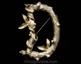 Letter 'D' Initial Pin - Gold Monogram D Brooch by Sarah Coventry - 1960s 70s Woodland Tree Branches & Leaves - Antique Look Metal - 50564-1