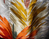 Size 8 Kimono Silk Skirt - Grand Feather Leaf Pattern Satin Brocade Maxi - 1960s Ankle Length - Orange Bottle Green Blue Yellow - Waist 26.5