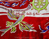 1950s Catalina Island Scarf - California Tourist Novelty Print Silk - 50s Flying Fish Nautical Ships Beach Theme - Gorgeous Summer Hollywood
