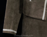Size 8 Mocha Brown Suit - Vegan Faux Suede Jacket & Skirt with Pockets - Fall Autumn - Two Tone Tailored Blazer - Late 1970s 1980s - Bust 35