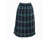 Size 10 Kilt Skirt - Beautiful Navy & Green Plaid Pleated Skirt - Fall Autumn Scottish Classic Tartan with Leather Buckle - Waist 27 - 49111