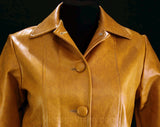Size 2 Mod Jacket - Mustard Orange Yellow Vinyl 1960s Cropped Waist - Cute 60's Street Jacket - Kitsch 60s "Antique" Vinyl Label - Bust 36