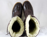 Size 6 Preppy Boots - Brown 60s Quilted Nylon with Rubber Soles & Faux Fur Lining - Chocolate 1960s Sporto Brand Shoes - NOS Deadstock