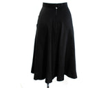 XS 1940s 50s Black Full Skirt - Flared Linen Look Rayon with Sailor Style Button Pockets - Terrific 1950s Swing Style - Size 0 - Waist 23
