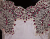 Size 4 Burlesque Full Slip - 60s Glittering Rhinestone Studded XS Pink - Mini 1960s Striptease Lingerie From Stripper's Estate - Bust 33